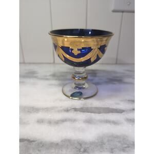 Italian Interglass Gold Cobalt Blue Glass Compote, Vintage Serving Bowl, Dessert
